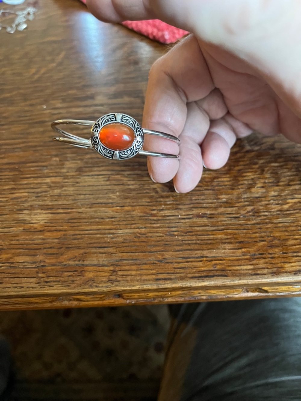 Silver Orange Cabochon Split Cuff Bracelet